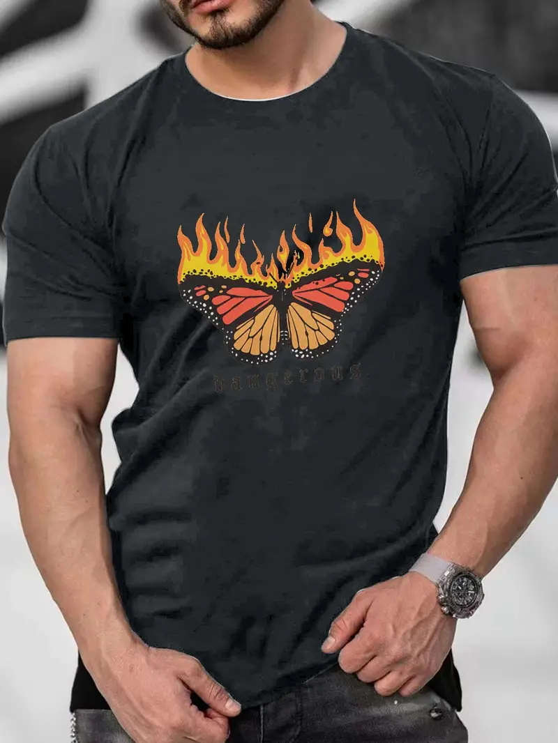 Butterfly Round Neck Graphic T-shirts, Causal Tees, Short Sleeves